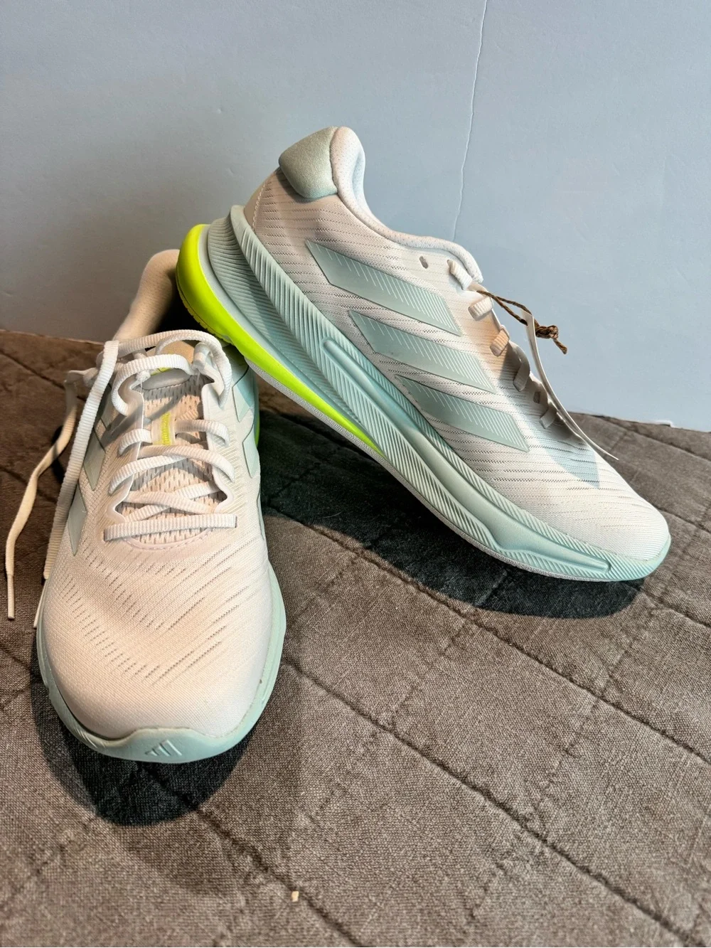 NWT! adidas Supernova Ease White Sneakers with Mint and Neon Yellow Accents